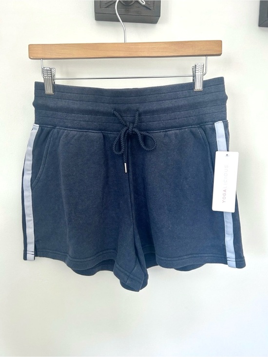 Yogalicious Pants - Yogalicious Navy Blue Terry Athletic Shorts with White Side Stripes